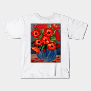 A  lovely boutique of abstract poppie  in a blue vase . Kids T-Shirt